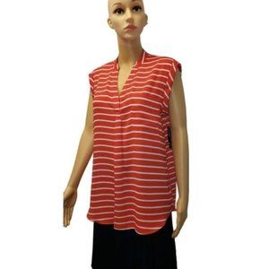 New Striped Petite Red Sleeveless Blouse Large